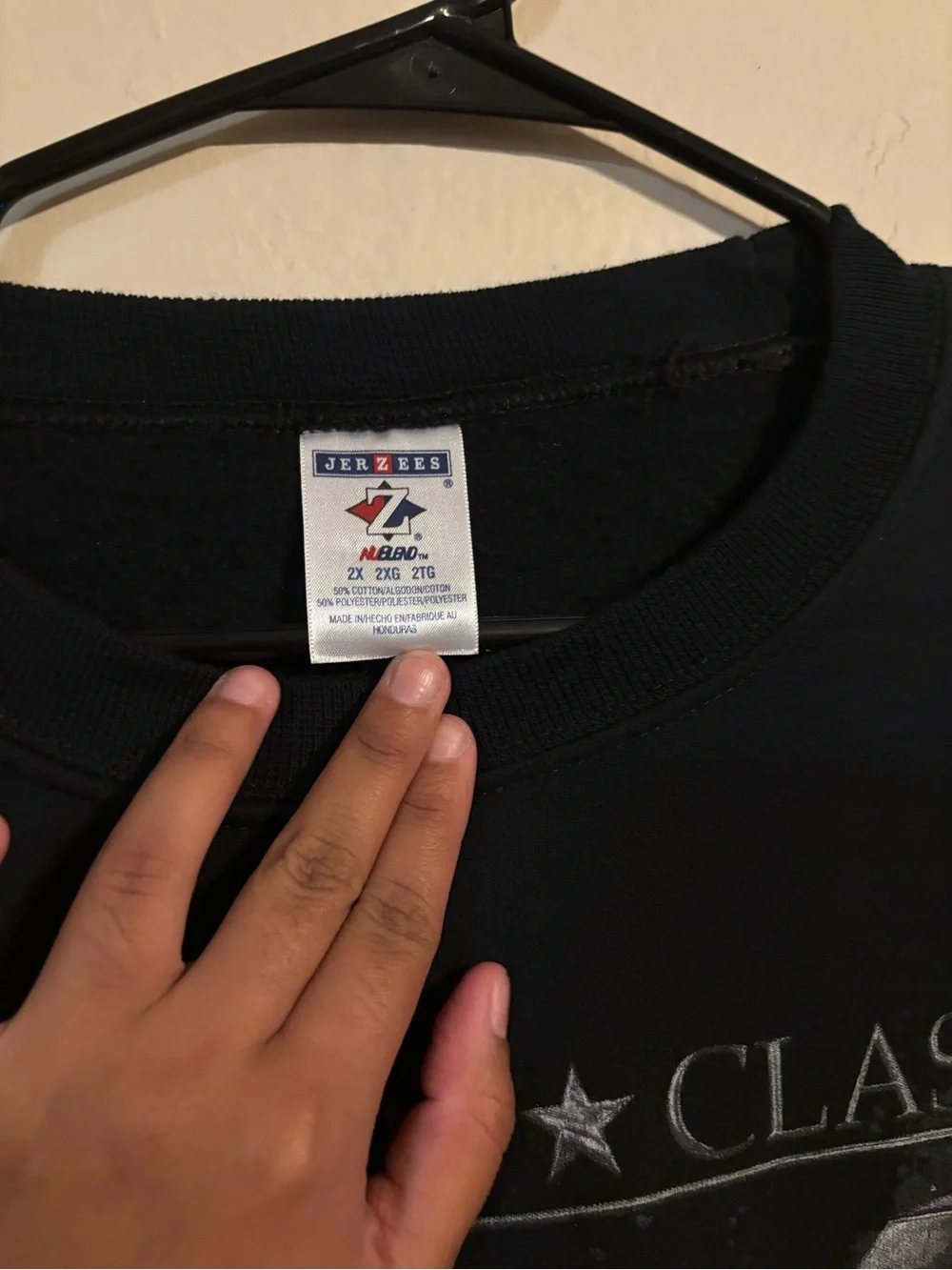 Jerzees Black Crewneck Sweatshirt with Silver Design